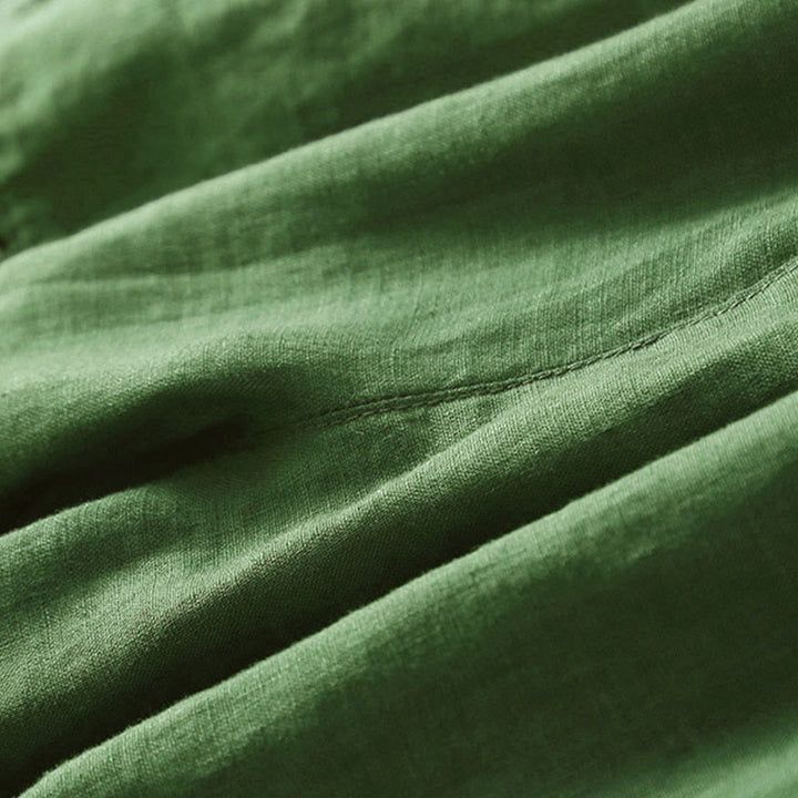 Buddha Stones - Unifarbene Shorts aus Baumwollleinen mit hohlem Spitzendesign und Taschen - image 33