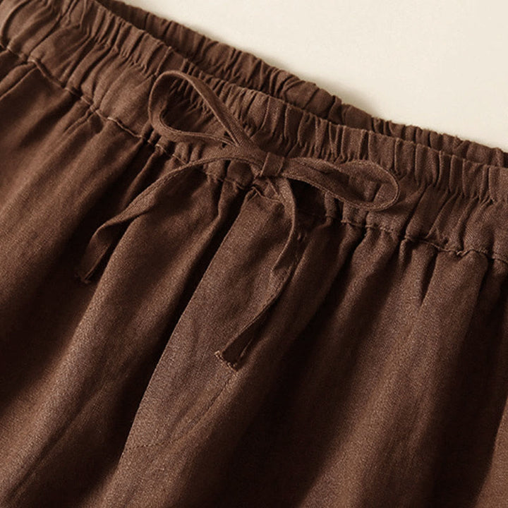 Buddha Stones - Unifarbene Shorts aus Baumwollleinen mit hohlem Spitzendesign und Taschen - image 40