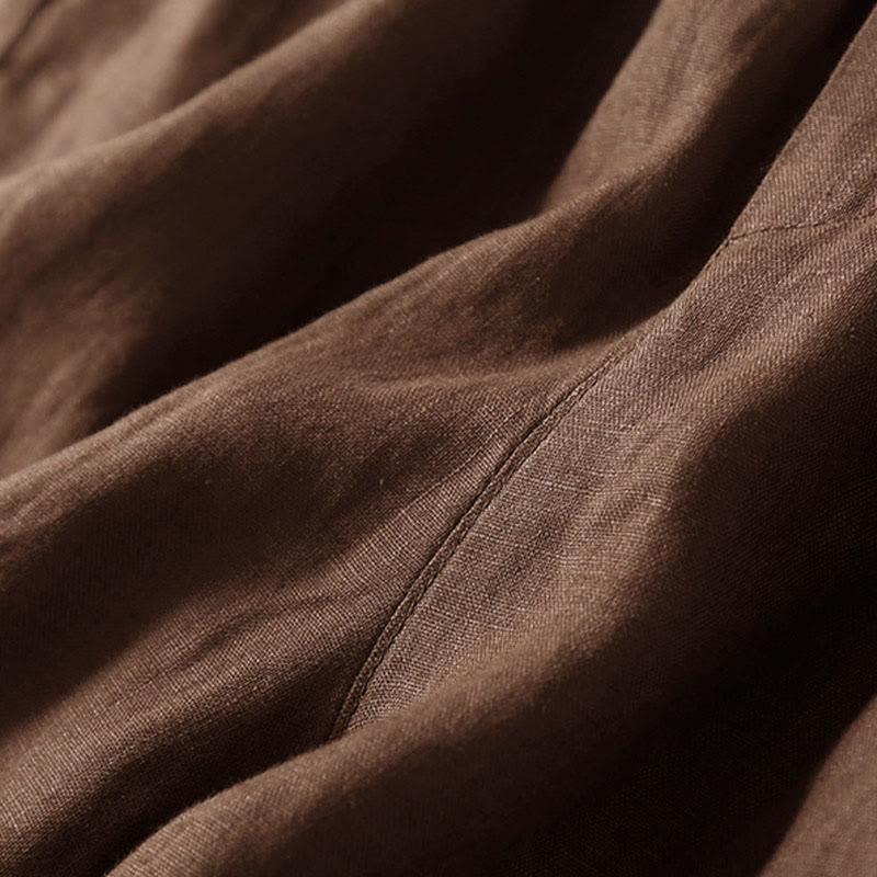 Buddha Stones - Unifarbene Shorts aus Baumwollleinen mit hohlem Spitzendesign und Taschen - image 42