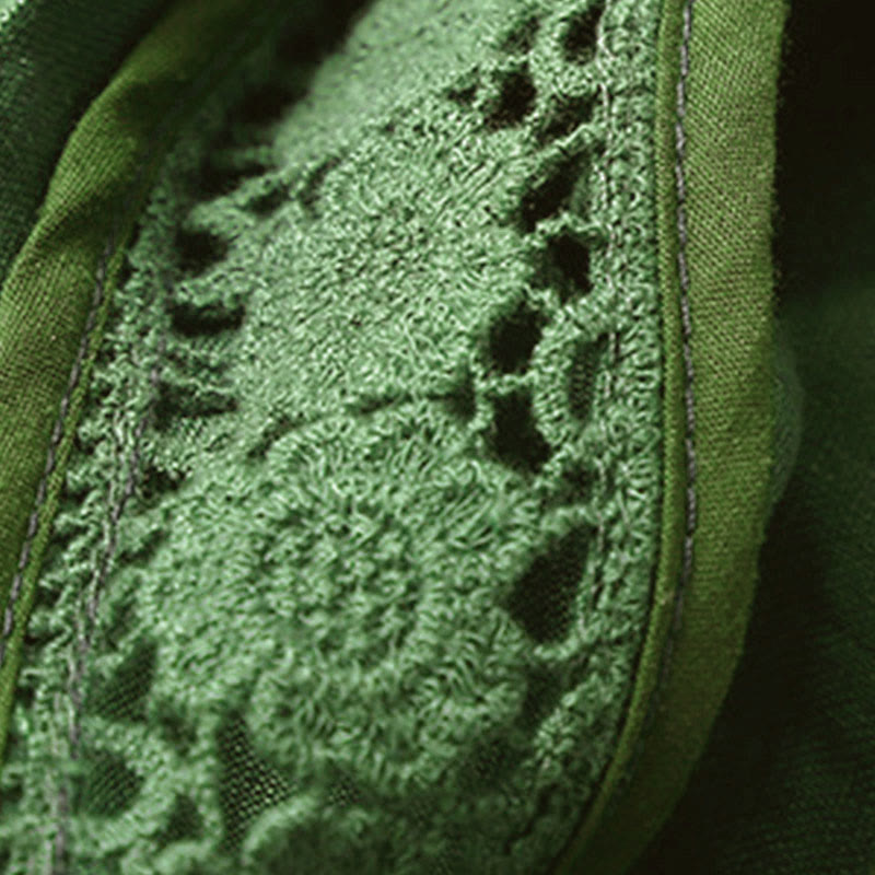 Buddha Stones - Unifarbene Shorts aus Baumwollleinen mit hohlem Spitzendesign und Taschen - image 34