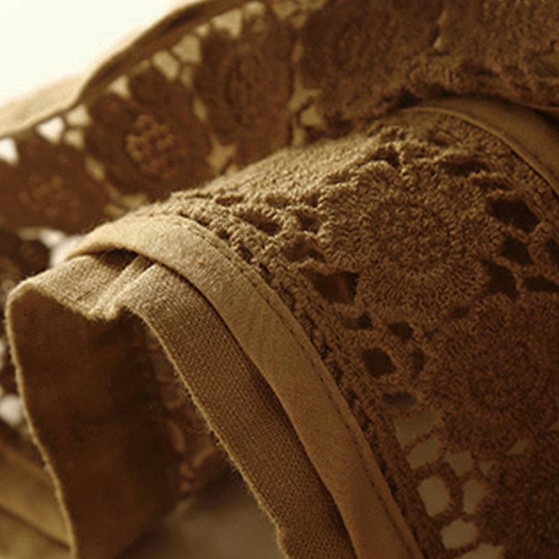 Buddha Stones - Unifarbene Shorts aus Baumwollleinen mit hohlem Spitzendesign und Taschen - image 26