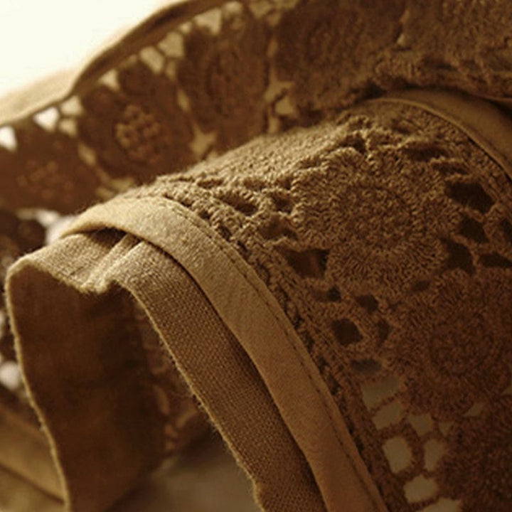 Buddha Stones - Unifarbene Shorts aus Baumwollleinen mit hohlem Spitzendesign und Taschen - image 26
