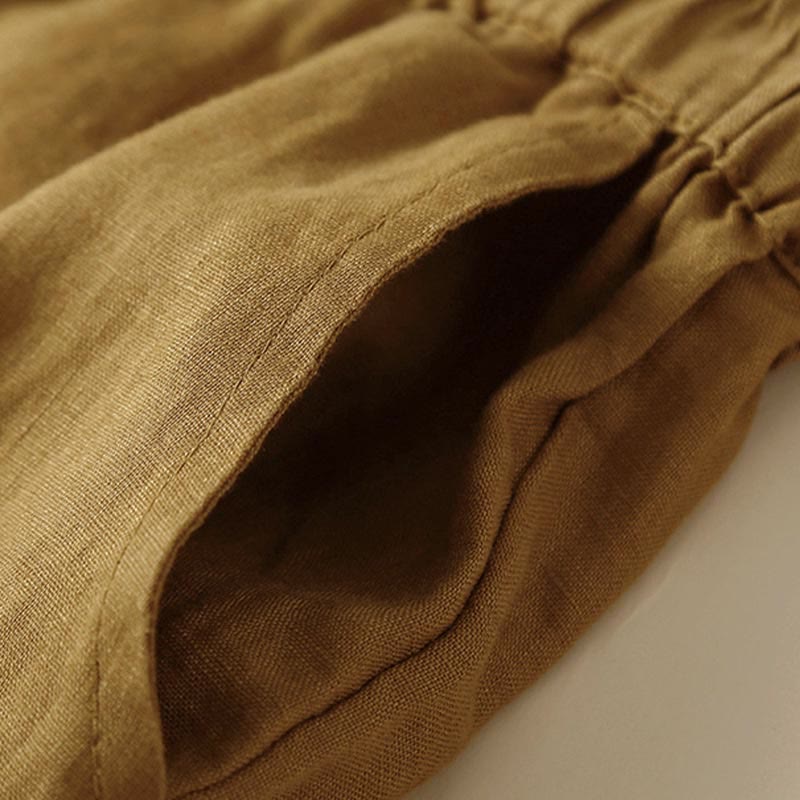 Buddha Stones - Unifarbene Shorts aus Baumwollleinen mit hohlem Spitzendesign und Taschen - image 29