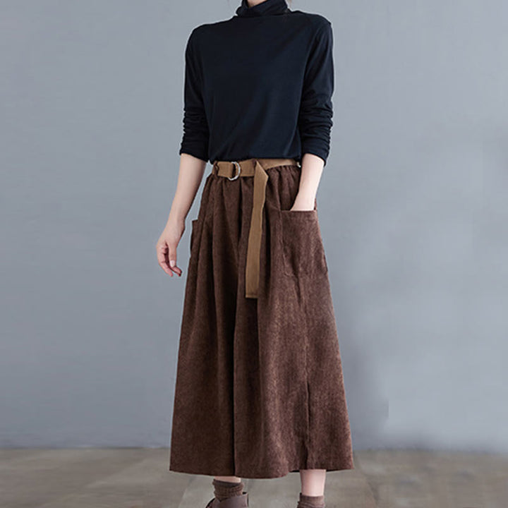 Buddha Stones Retro Damen-Cordhose mit weitem Bein, Länge 7-8, mit Taschen und Gürtel - image 19