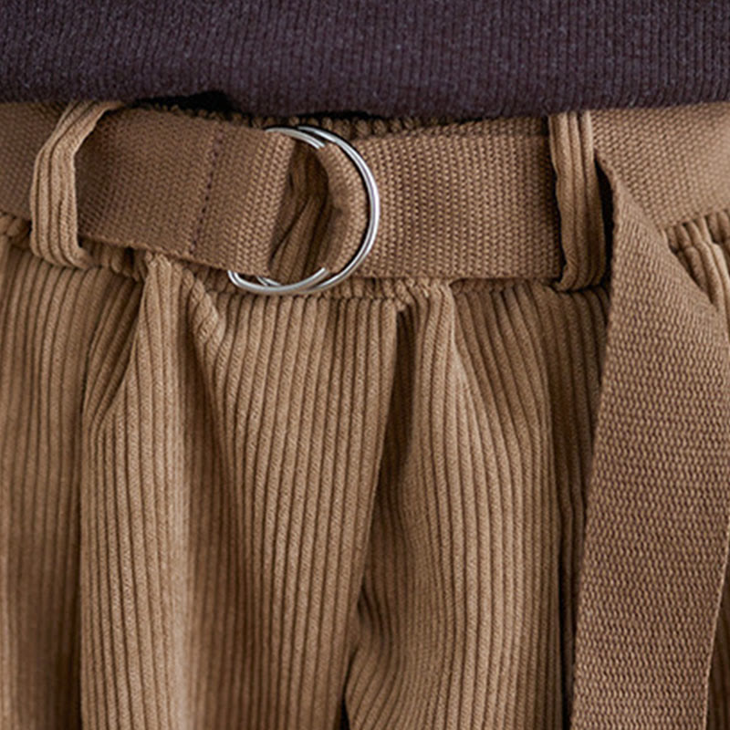 Buddha Stones Retro Damen Weites Bein 7-8 Länge Cord Baumwollhose mit Taschen Gürtel - image 8