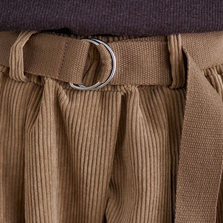 Buddha Stones Retro Damen Weites Bein 7-8 Länge Cord Baumwollhose mit Taschen Gürtel - image 8