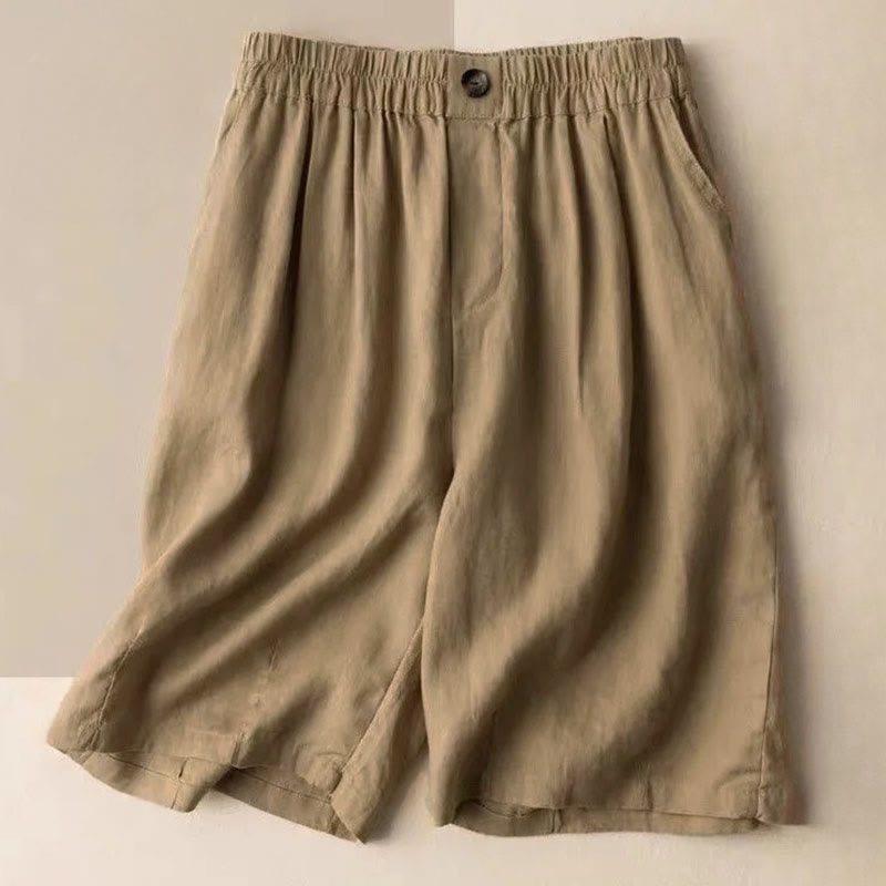 Buddha Stones Sommer-Freizeit-Shorts für Damen aus Baumwoll-Leinen-Mischgewebe mit Taschen und schlichten Knöpfen - BurlyWood - US8-10, UK/AU12-14, EU40-42 (3XL) - image 0