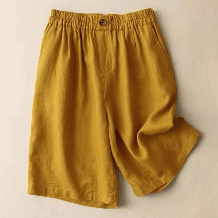 Buddha Stones Sommer Casual Plain Zipper Button Baumwolle Leinen Damen Shorts mit Taschen - Goldrute - US8-10， UK/AU12-14，EU40-42 (3XL) - image 3