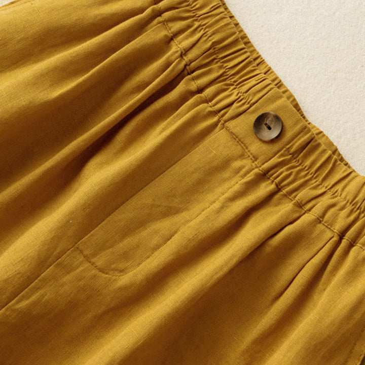 Buddha Stones Sommer-Freizeit-Shorts für Damen aus Baumwoll-Leinen-Mischgewebe mit Taschen und schlichten Knöpfen - image 3