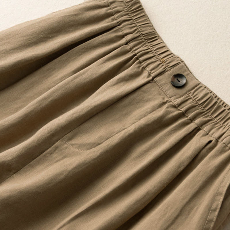 Buddha Stones Sommer-Freizeit-Shorts für Damen aus Baumwoll-Leinen-Mischgewebe mit Taschen und schlichten Knöpfen - image 1