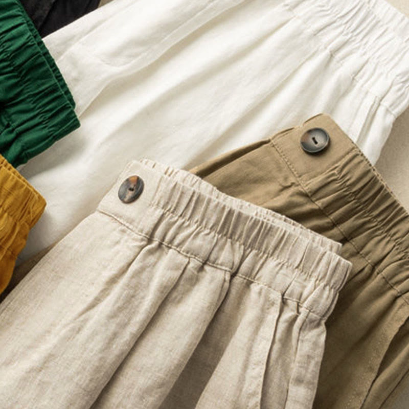 Buddha Stones Sommer-Freizeit-Shorts für Damen aus Baumwoll-Leinen-Mischgewebe mit Taschen und schlichten Knöpfen - image 17