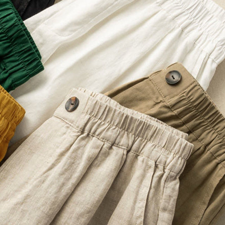 Buddha Stones Sommer Casual Plain Zipper Button Baumwolle Leinen Damen Shorts mit Taschen - image 18