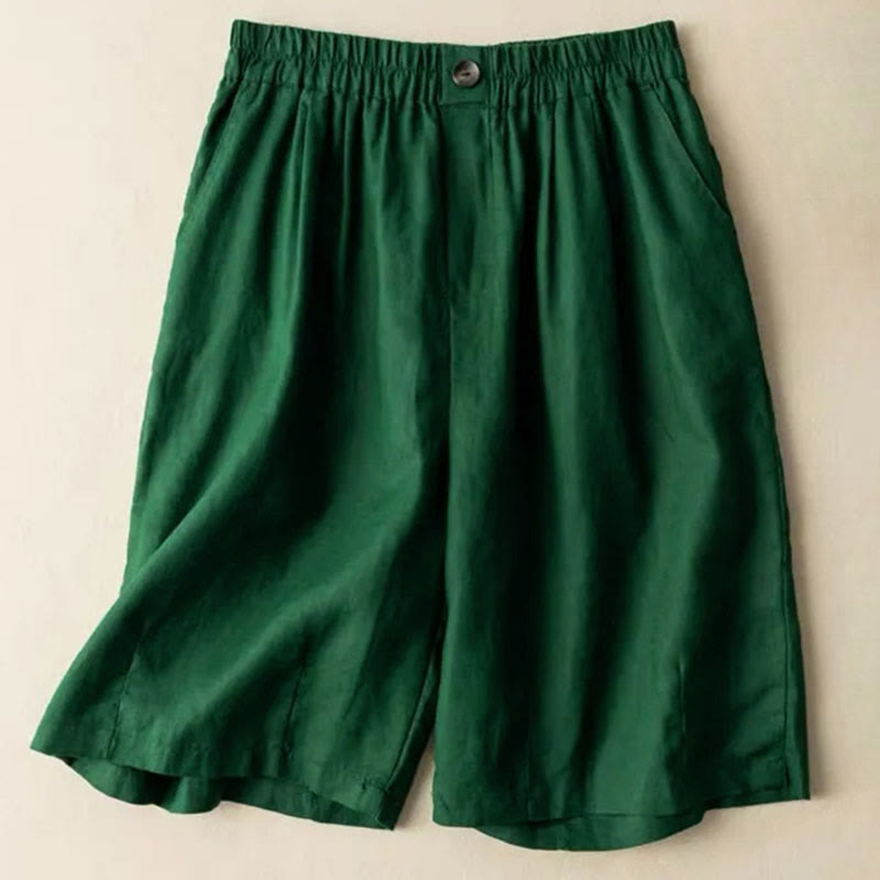 Buddha Stones Sommer-Freizeit-Shorts für Damen aus Baumwoll-Leinen-Mischgewebe mit Taschen und schlichten Knöpfen - Grün - US8-10, UK/AU12-14, EU40-42 (3XL) - image 4