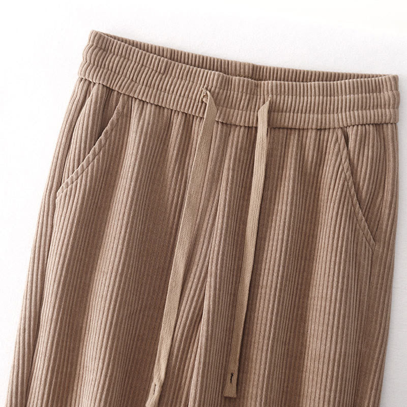 Buddha Stones Lässige, einfarbige Damenhose mit weitem Bein, Cord-Baumwollfleece-Futter und Taschen - image 21
