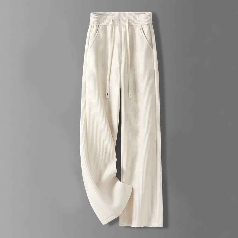 Buddha Stones Lässige, einfarbige Damenhose mit weitem Bein, Cord-Baumwollfleece-Futter und Taschen - Beige - US12, UK/AU16, EU44 (3XL) - image 1