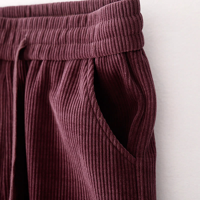 Buddha Stones Lässige, einfarbige Damenhose mit weitem Bein, Cord-Baumwollfleece-Futter und Taschen - image 15