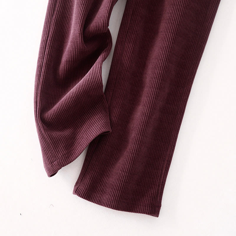 Buddha Stones Lässige, einfarbige Damenhose mit weitem Bein, Cord-Baumwollfleece-Futter und Taschen - image 17