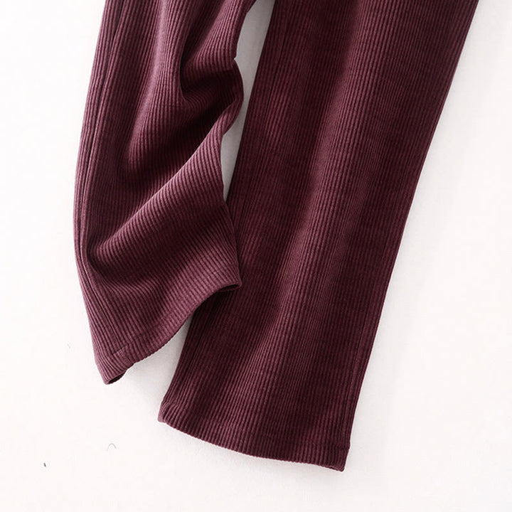 Buddha Stones Lässige, einfarbige Damenhose mit weitem Bein, Cord-Baumwollfleece-Futter und Taschen - image 17