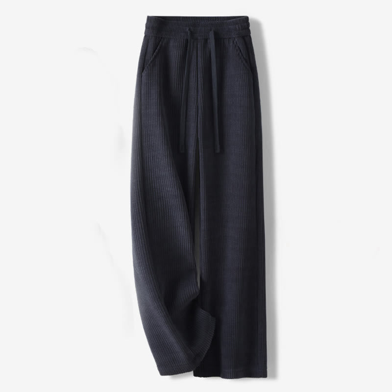 Buddha Stones Lässige, einfarbige Damenhose mit weitem Bein, Cord-Baumwollfleece-Futter und Taschen - Mitternachtsblau - US12， UK/AU16，EU44 (3XL) - image 1