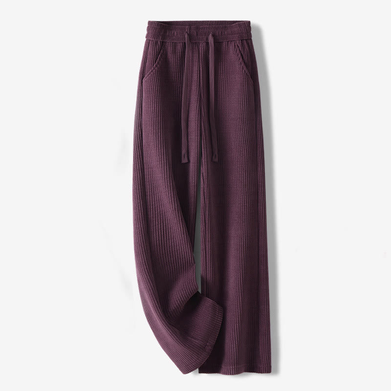 Buddha Stones Lässige, einfarbige Damenhose mit weitem Bein, Cord-Baumwollfleece-Futter und Taschen - DunkelMagenta - US12， UK/AU16，EU44 (3XL) - image 29