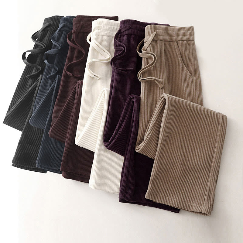 Buddha Stones Lässige, einfarbige Damenhose mit weitem Bein, Cord-Baumwollfleece-Futter und Taschen - image 33