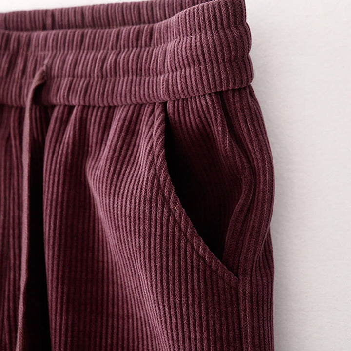 Buddha Stones Lässige, einfarbige Damenhose mit weitem Bein, Cord-Baumwollfleece-Futter und Taschen - image 14