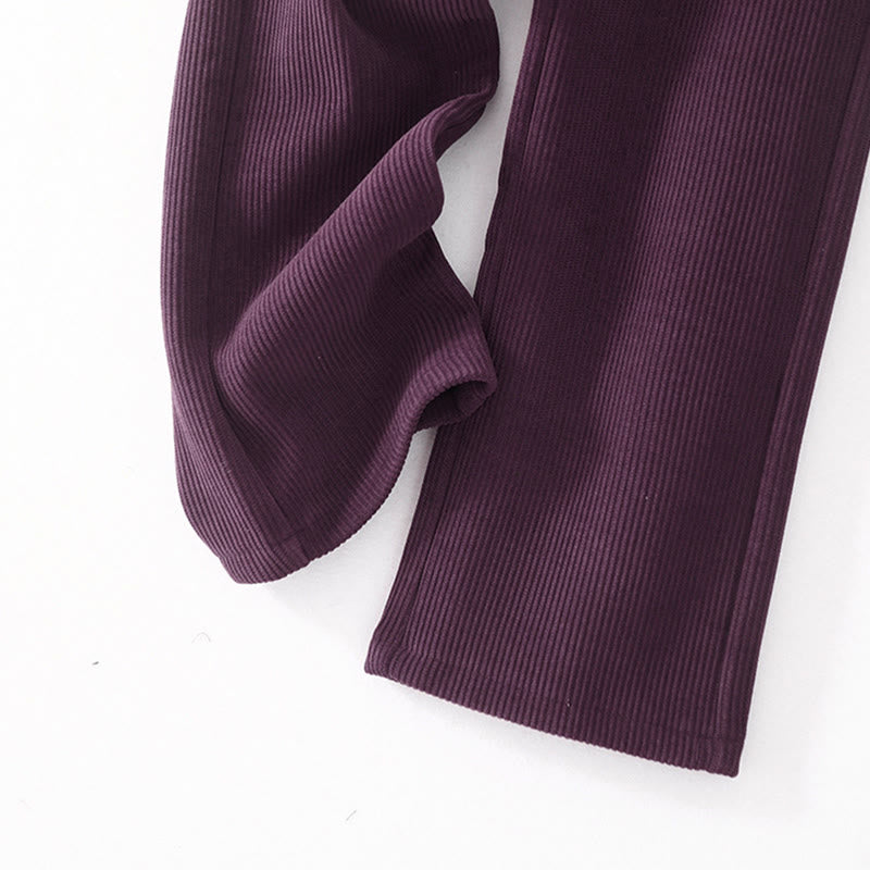 Buddha Stones Lässige, einfarbige Damenhose mit weitem Bein, Cord-Baumwollfleece-Futter und Taschen - image 32