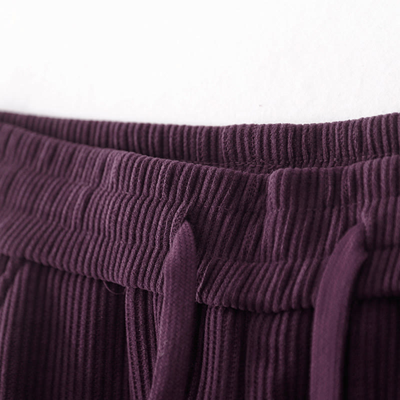 Buddha Stones Lässige, einfarbige Damenhose mit weitem Bein, Cord-Baumwollfleece-Futter und Taschen - image 31