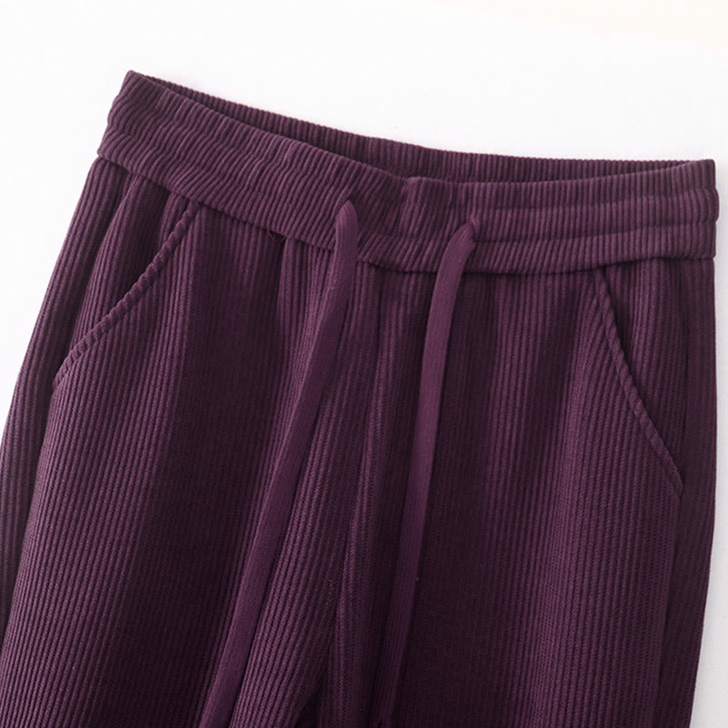 Buddha Stones Lässige, einfarbige Damenhose mit weitem Bein, Cord-Baumwollfleece-Futter und Taschen - image 29