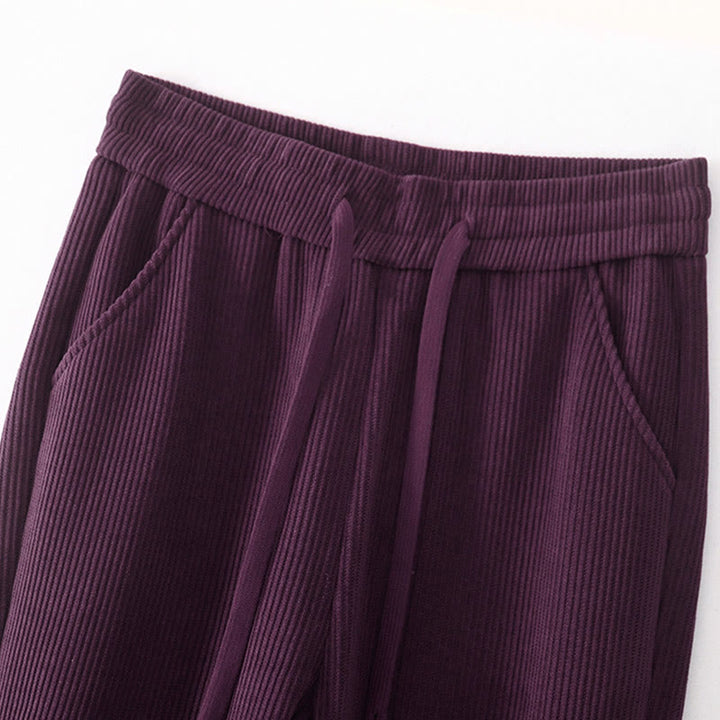 Buddha Stones Lässige, einfarbige Damenhose mit weitem Bein, Cord-Baumwollfleece-Futter und Taschen - image 29