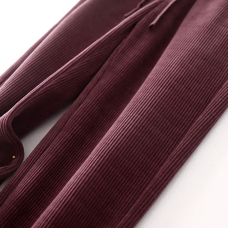 Buddha Stones Lässige, einfarbige Damenhose mit weitem Bein, Cord-Baumwollfleece-Futter und Taschen - image 15