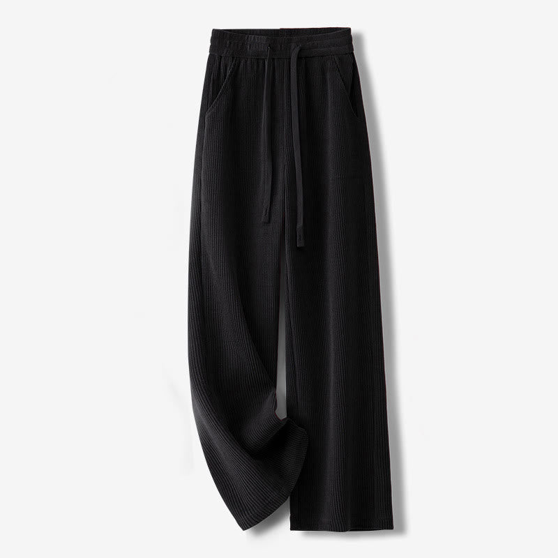 Buddha Stones Lässige, einfarbige Damenhose mit weitem Bein, Cord-Baumwollfleece-Futter und Taschen - Schwarz - US12， UK/AU16，EU44 (3XL) - image 9