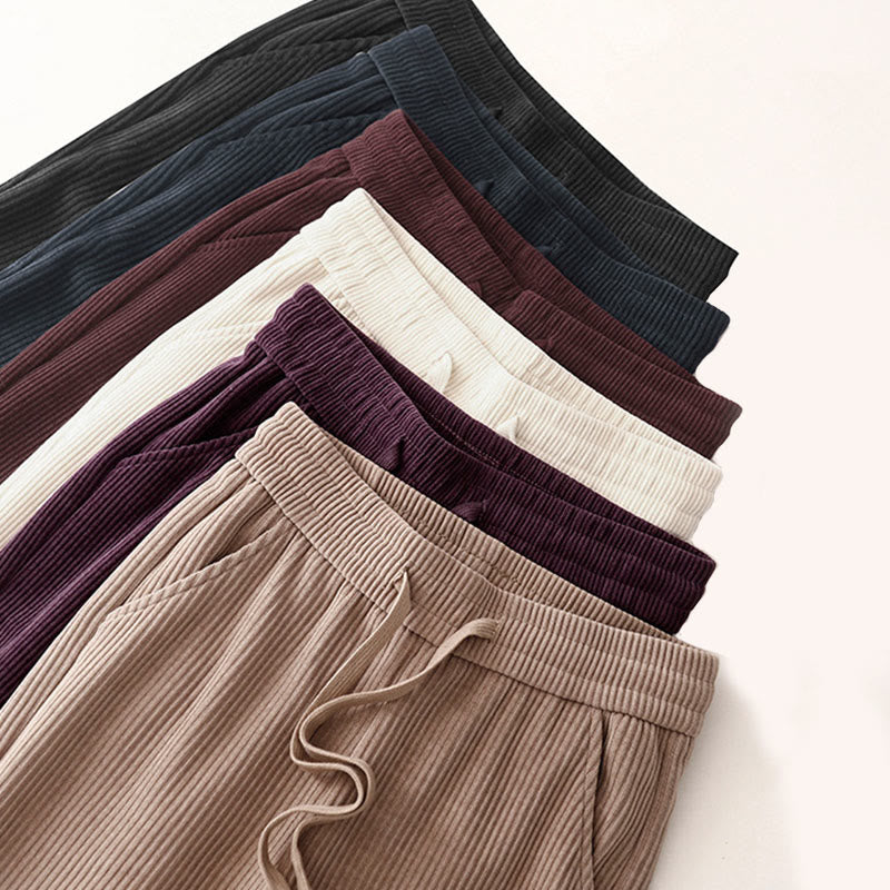 Buddha Stones Lässige, einfarbige Damenhose mit weitem Bein, Cord-Baumwollfleece-Futter und Taschen - image 35