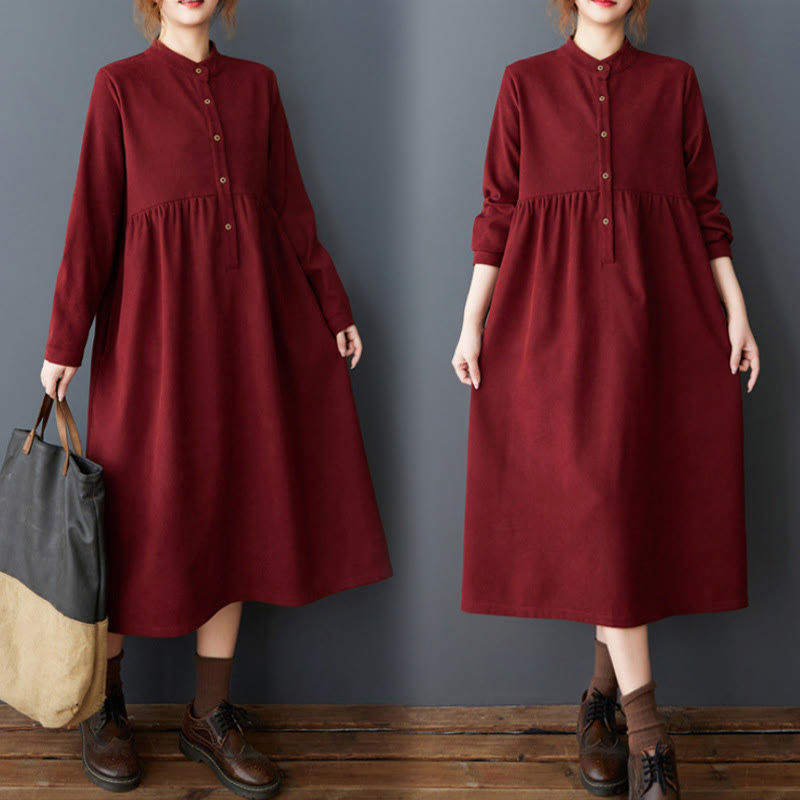 Buddha Stones – Langärmliges Midikleid aus Thermo-Baumwolle und Leinen mit schlichtem Knopfdesign und Taschen - Feuerfestziegel - US8-10, UK/AU12-14, EU40-42 (2XL) - image 21