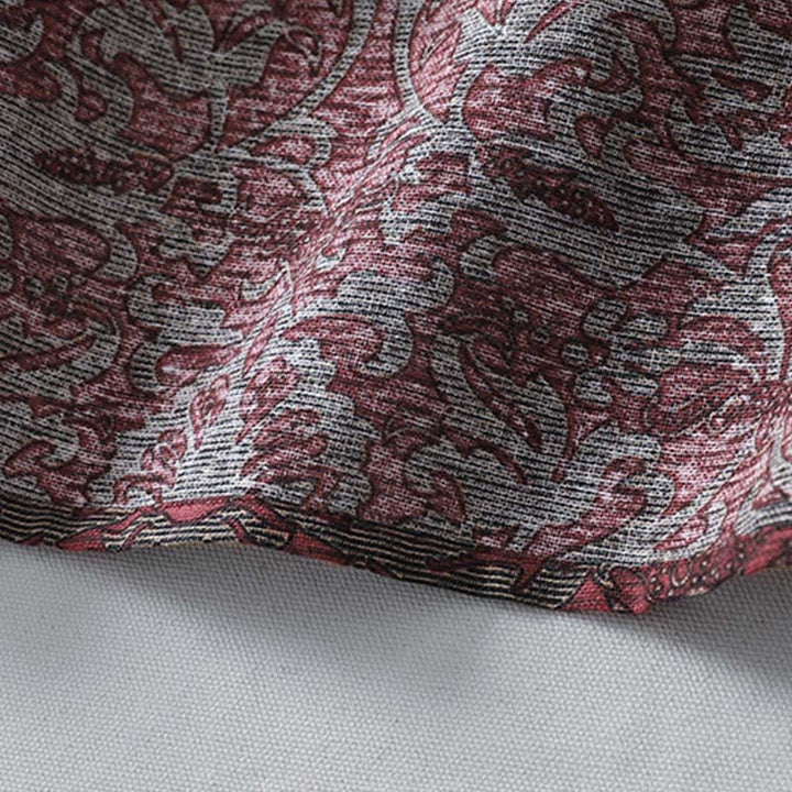 Buddha Stones Braunes bedrucktes Blumenmuster-Revers-Midikleid aus Baumwolle und Leinen mit langen Ärmeln und Taschen - image 12