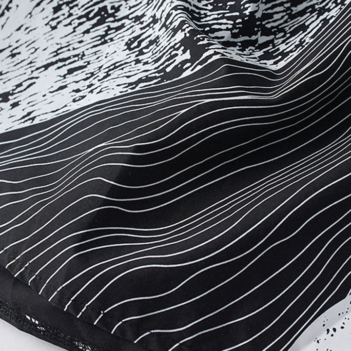 Buddha Stones Printing Unregelmäßige Linien Langärmliges Midikleid aus Baumwolle mit Schnürung am Revers und Taschen - image 8
