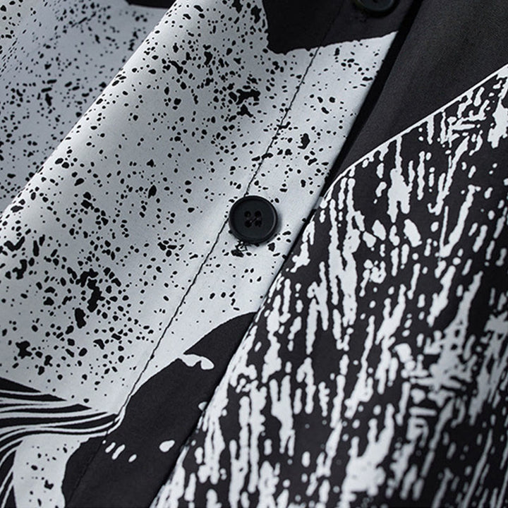 Buddha Stones Printing Unregelmäßige Linien Langärmliges Midikleid aus Baumwolle mit Schnürung am Revers und Taschen - image 8