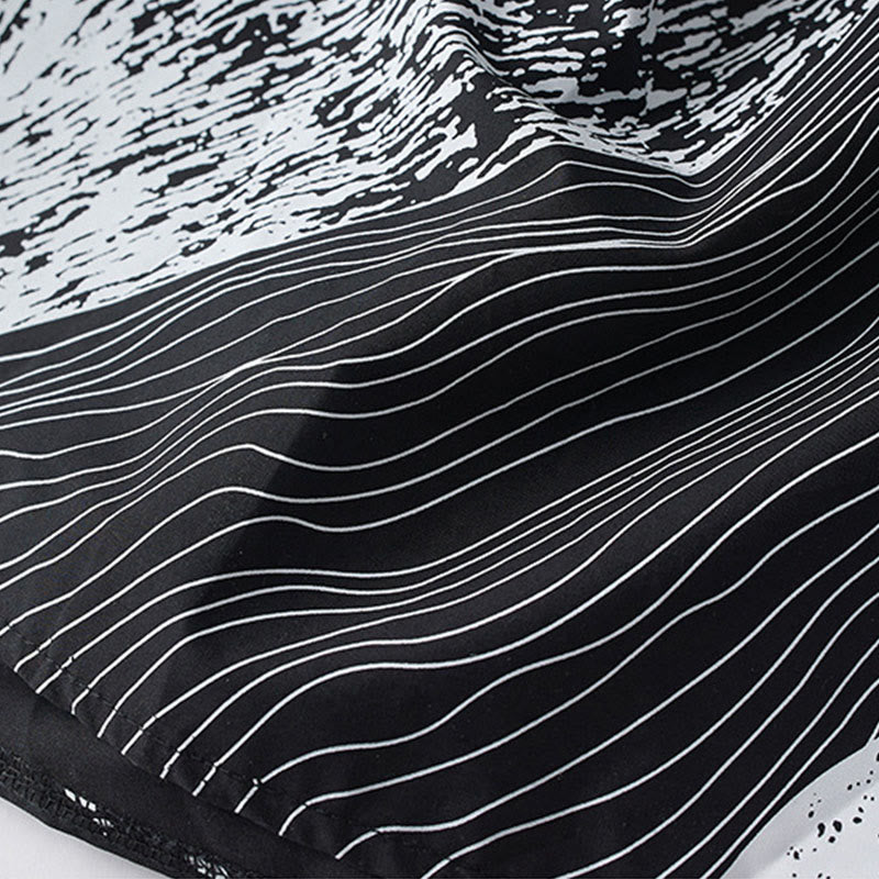 Buddha Stones Printing Unregelmäßige Linien Langärmliges Midikleid aus Baumwolle mit Schnürung am Revers und Taschen - image 9
