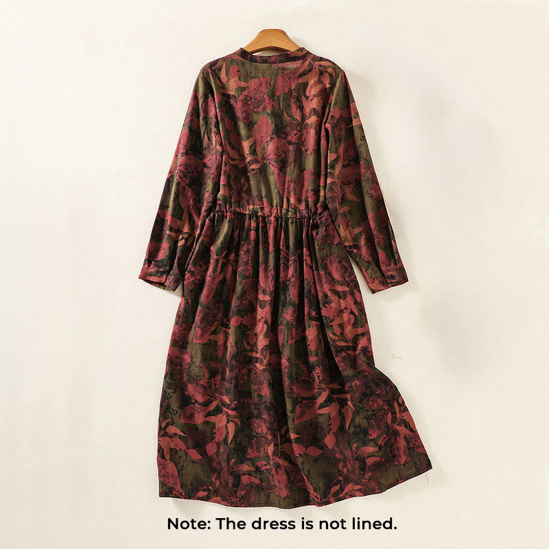 Langärmliges Midikleid aus Baumwolle und Leinen mit Buddha Stones -Druck, Kordelzug und Froschknopf und Taschen - image 10