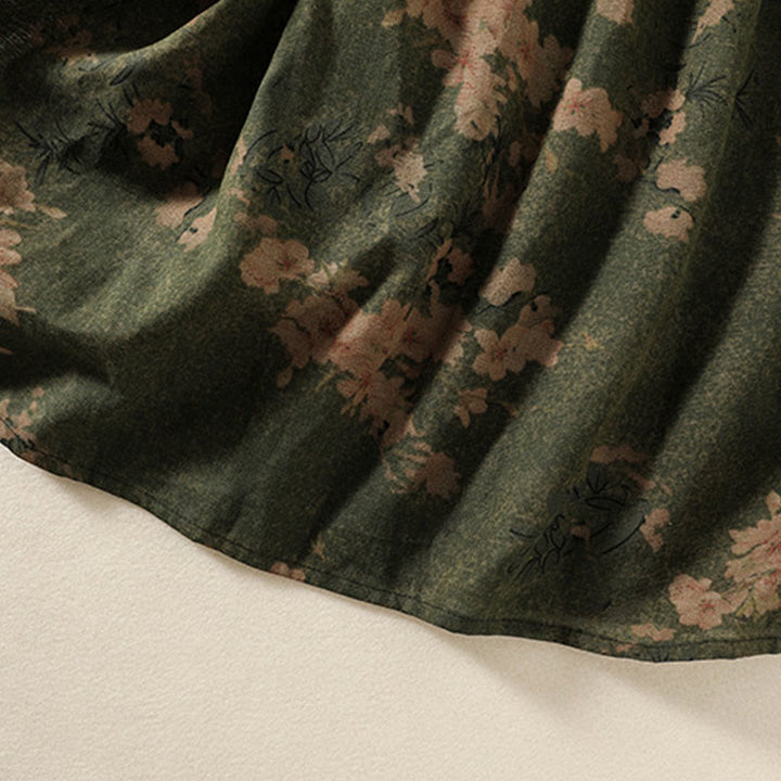 Langärmliges Midikleid aus Baumwolle und Leinen mit Buddha Stones -Druck, Kordelzug und Froschknopf und Taschen - image 8