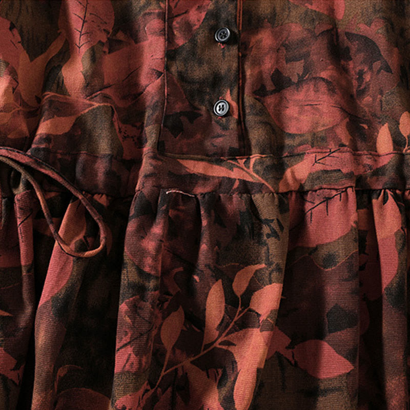 Langärmliges Midikleid aus Baumwolle und Leinen mit Buddha Stones -Druck, Kordelzug und Froschknopf und Taschen - image 13