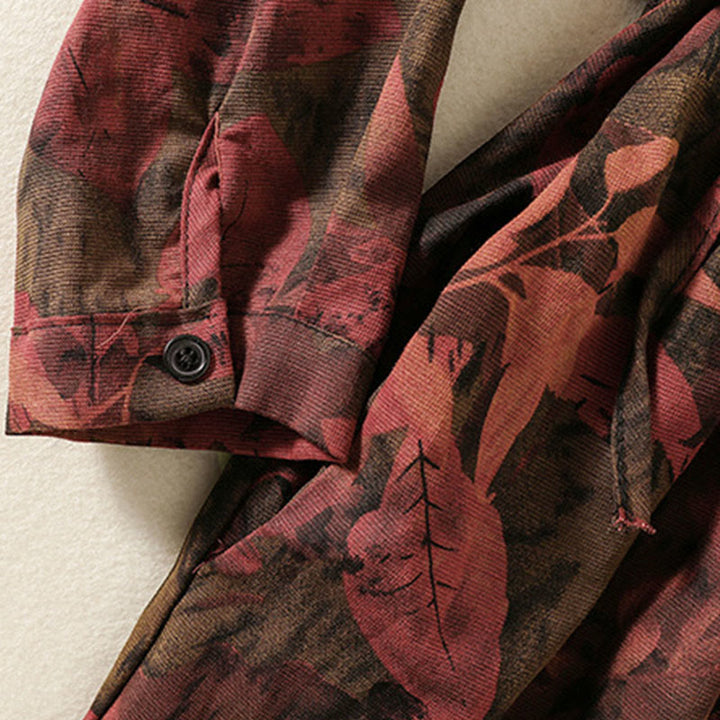 Langärmliges Midikleid aus Baumwolle und Leinen mit Buddha Stones -Druck, Kordelzug und Froschknopf und Taschen - image 15