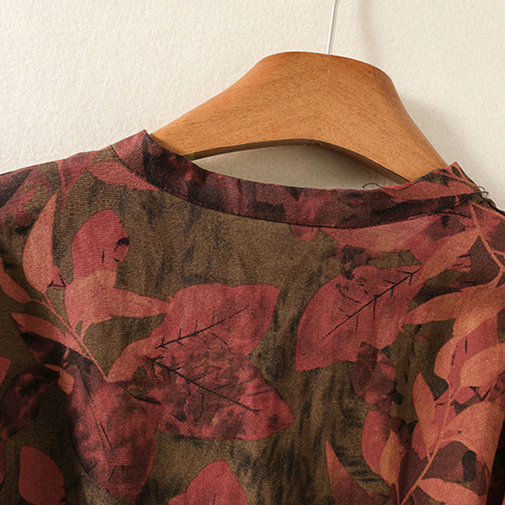 Langärmliges Midikleid aus Baumwolle und Leinen mit Buddha Stones -Druck, Kordelzug und Froschknopf und Taschen - image 12