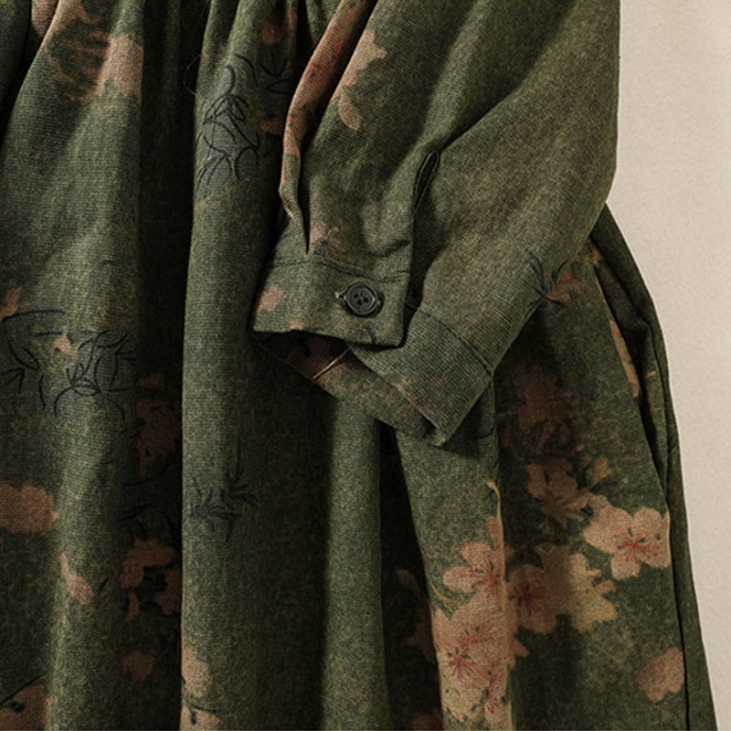 Langärmliges Midikleid aus Baumwolle und Leinen mit Buddha Stones -Druck, Kordelzug und Froschknopf und Taschen - image 7