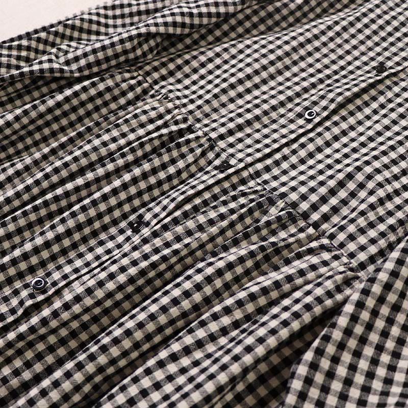 Buddha Stones Langarm-Karokleid mit schlichten Knöpfen, Rüschen und Taschen - image 14