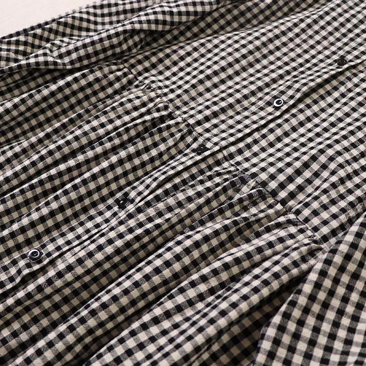 Buddha Stones Langarm-Karokleid mit schlichten Knöpfen, Rüschen und Taschen - image 14