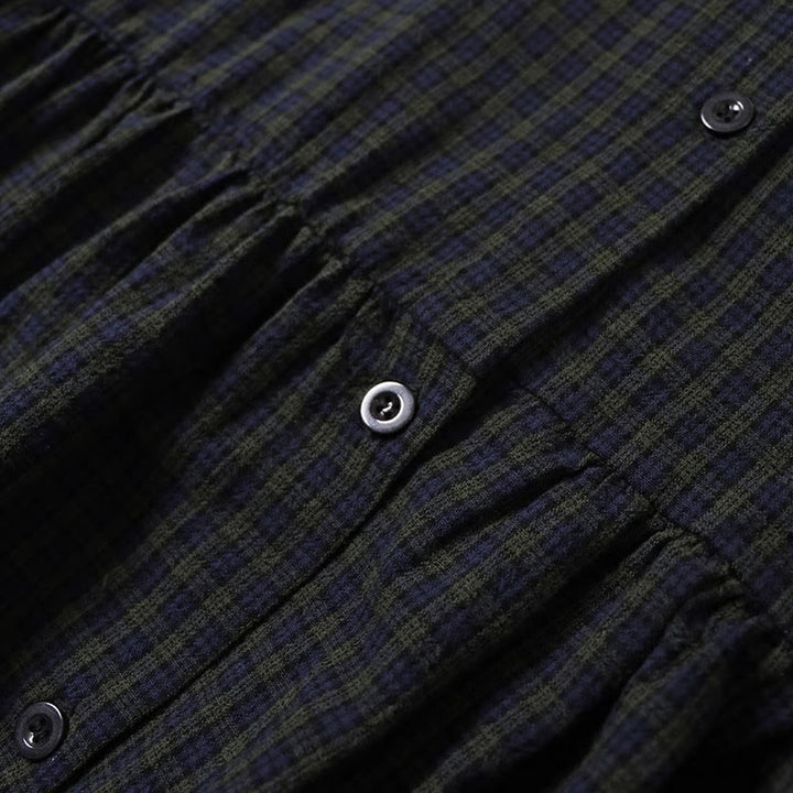 Buddha Stones Langarm-Karokleid mit schlichten Knöpfen, Rüschen und Taschen - image 2