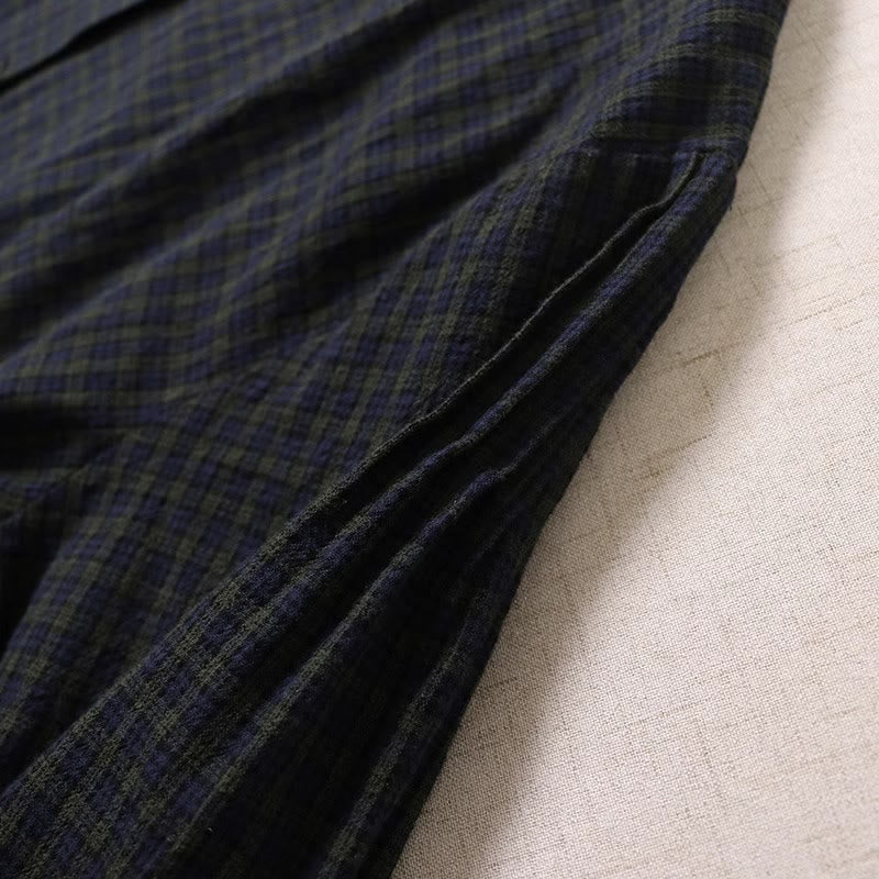 Buddha Stones Langarm-Karokleid mit schlichten Knöpfen, Rüschen und Taschen - image 4