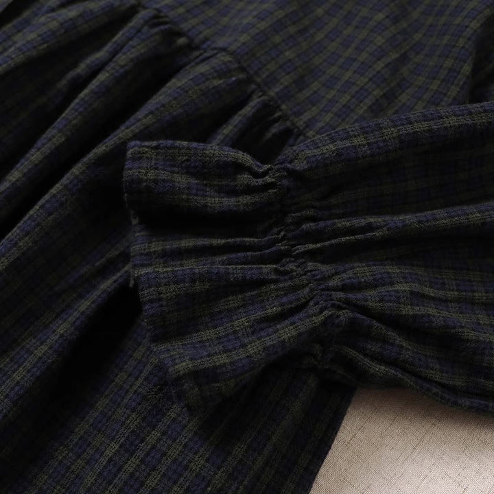 Buddha Stones Langarm-Karokleid mit schlichten Knöpfen, Rüschen und Taschen - image 5