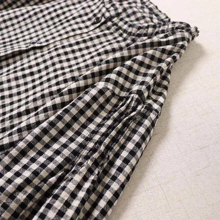 Buddha Stones Langarm-Karokleid mit schlichten Knöpfen, Rüschen und Taschen - image 13